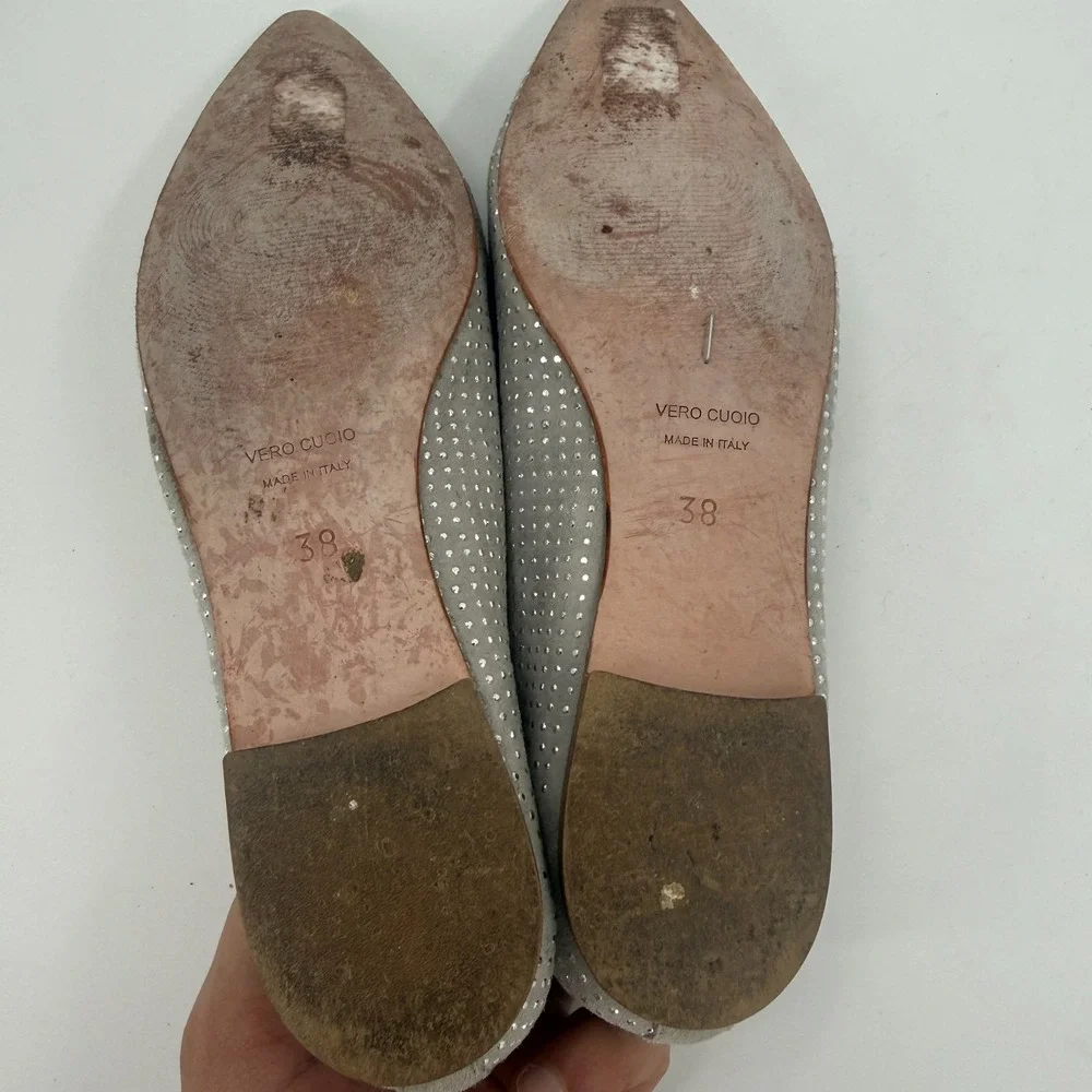 Womens Ballet Flats US Size 8 Gray Suede Rhinestone Pointed Toe Comfort Slip On